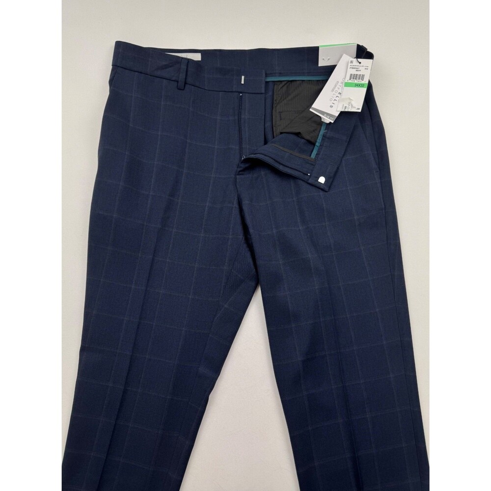 NEW PERRY ELLIS MENS 34X32 NAVY CHECK SLIM FIT SOFT TROUSERS DRESS PANTS SLACKS - Picture 4 of 6